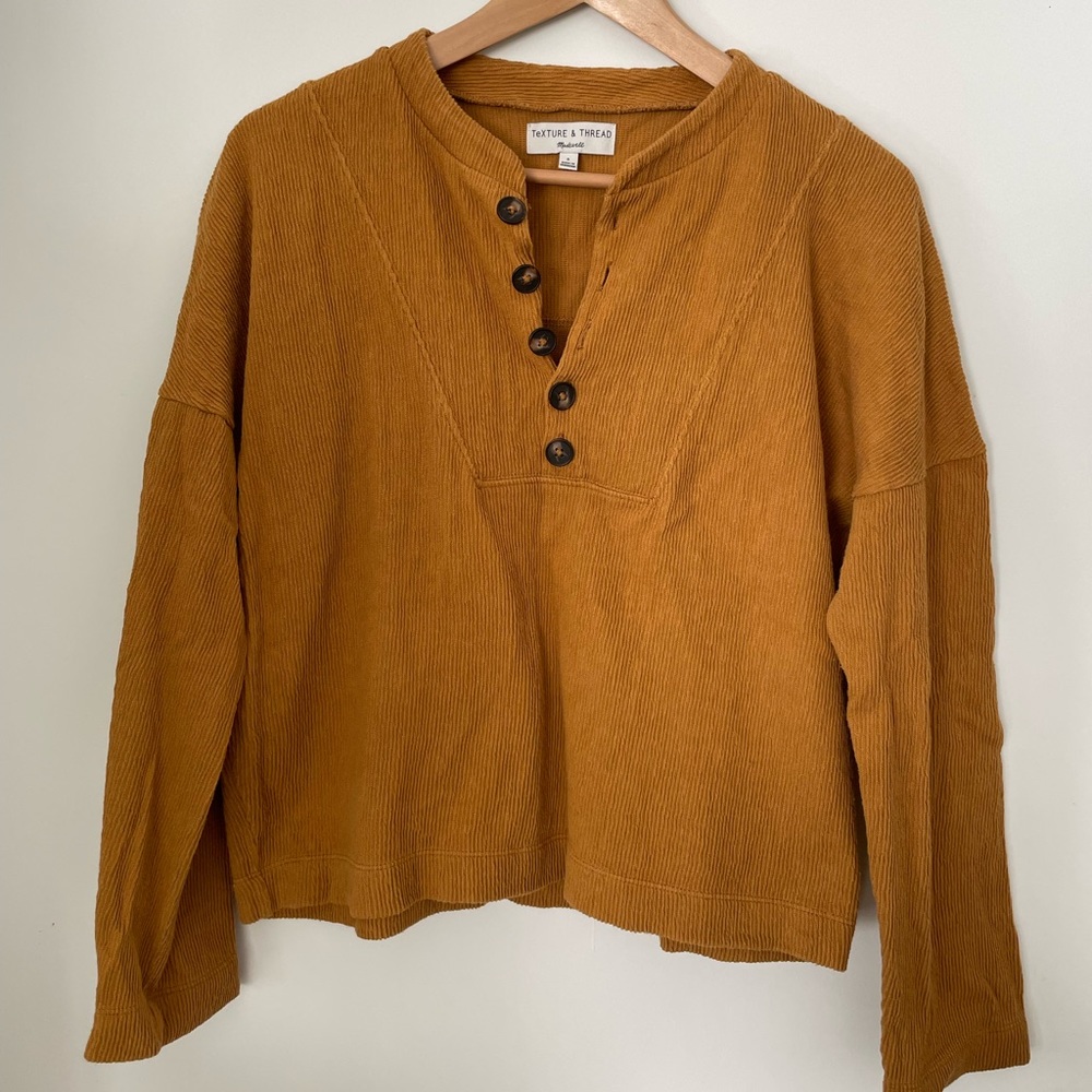 Madewell Mustard Button Henley Long Sleeve Top